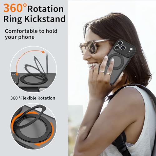 Image of Magnetic Case for iPhone 17 Pro With Magnetic Ring Stand, [Compatible with Magsafe] [Military Grade Drop Protection] Shockproof Phone Cover for iPhone 17 Pro Full Camera Protection 6.3 inch Black