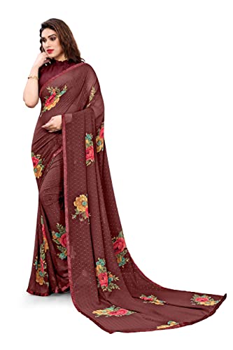 Image of MIRCHI FASHION Saree for Woman Chiffon Geometric and Leaf Printed | Lightweight Daily Regular Use Comfortable Women's Sari with Blouse Piece (Available in 15 Designs)