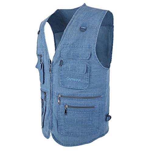 Lusi Madam Men's Summer Outdoor Work Fishing Hunting Utility Linen Vest With Pockets Small B-Blue #TOP1