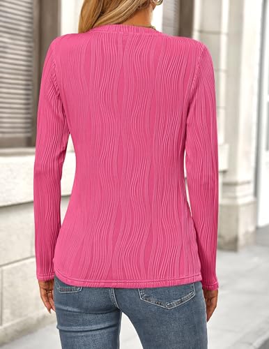 PRETTYGARDEN Long Sleeve Tops for Women 2025 Spring Fall Trendy Business Dressy Casual Shirts Crewneck Textured Blouse