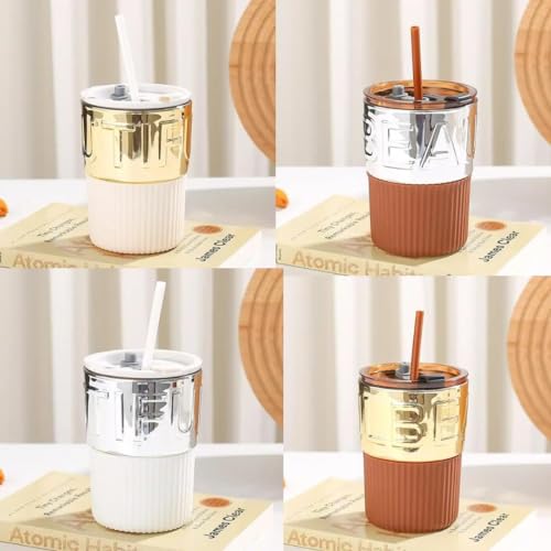 Ultimate Glassware Collection: Juice Glass, Coffee Tumbler, and Sipper with Lid and Straw - Perfect Cups for Office and Home Enjoyment (Silicone Sleeve Mug), 350 ml