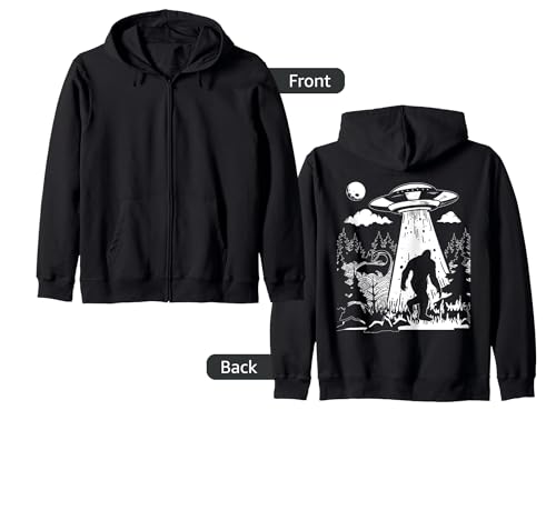 Bigfoot UFO Abduction Sasquatch & Aliens & Loch Ness Monster Zip Hoodie