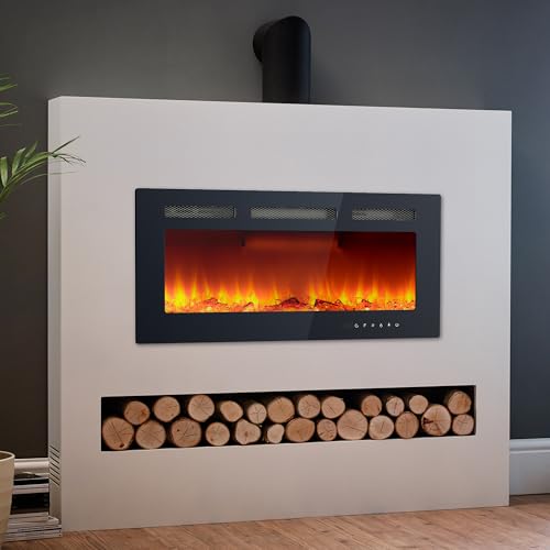 36 Inch Built-in Electric Fireplace with Timer & Remote Control,12 Realistic Flame Flickering Colors,750/1500w Wall Fireplace Heater with Touch Screen and Brightness Control,for Bedrooms,Living Rooms - Image 6