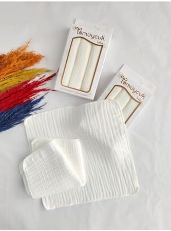 Tomuycuk 3'lü Bebek Ağız Silme Mendili% 100 Pamuklu 4 Kat Müslin Kumaş Çok Amaçlı Çift Kat Dikimli Ter Bezi - Görsel 1