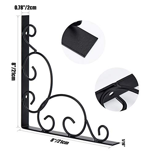 Home Master Hardware 8 X 8 Inch Decorative Floral Shelf Brackets 10 Pack Wall Mounted Shelf Support Corner Brace Joint Right Angle Bracket Black With Screws #TOP4