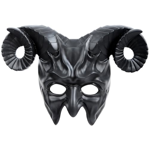 VZQI Devil Mask Krampus Mask Sheep Half Face Halloween Masquerade Cosplay Props For Adults Black