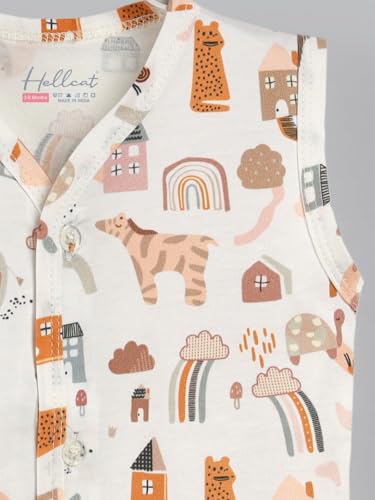 Image of HELLCAT 100% Cotton Front Open Jhabla Vest & T Shirt for Babies - Pack of 5 (Unisex,Sleeveless)