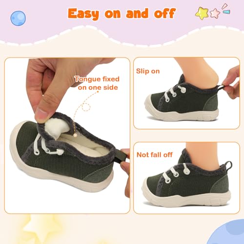 FEETCITY Toddler Boys Shoes Kids Slip on Sneakers Baby Walking Shoes Toddler Tennis Shoes DarkGreen3