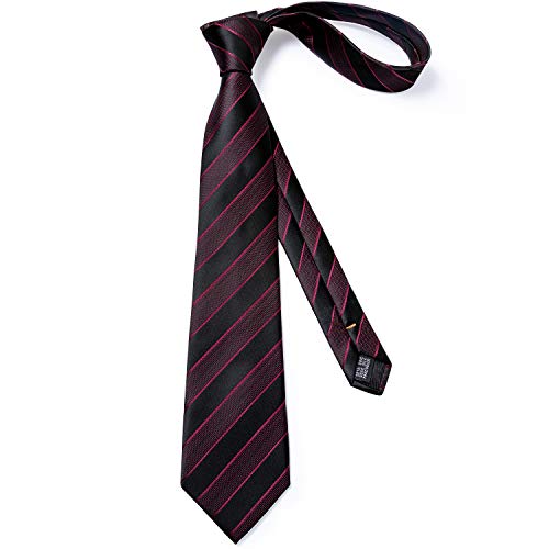 Image of DiBanGu Mens Striped Tie Silk Woven Necktie and Pocket Square Cufflinks Tie Clip Set Wedding Business Formal Gift Tie for Men