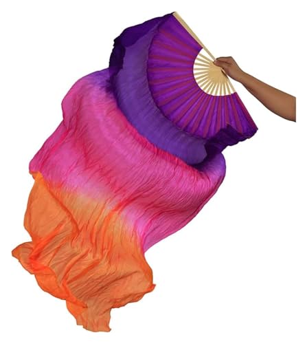 AMZBNEIDI éventails Faits à la Main pour Le Mariage， Voiles Faits Main for Femmes, 1 Paire, Couleurs de feu, 1,5 m(Purple Rose Orange) – vue 2