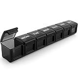 Weekly Pill Box 7 Day Pill Organiser BPA Free Travel Pill Case to Hold Vitamins, Cod Liver Oil and Medication(Black)