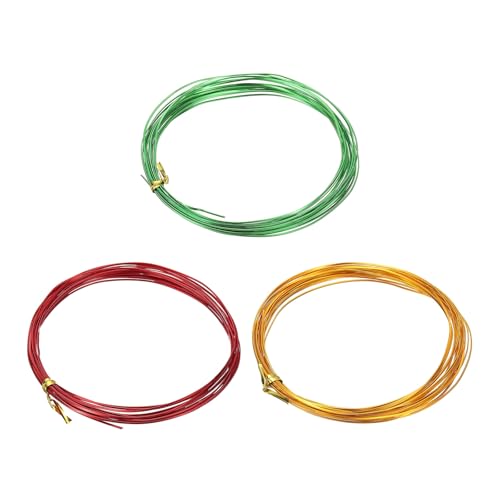 Image of uxcell 3 Rolls 24 Gauge Flat Aluminum Wire, 16.40 ft Soft Craft Wire for Flower Bonsai Crafts Carving DIY Bezel Sculpting Gem Metal Wrap, Gold Tone, Green, Red