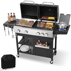 4‑Burner Gas Grill and Griddle Combo with Side Burner, 49,000 BTU