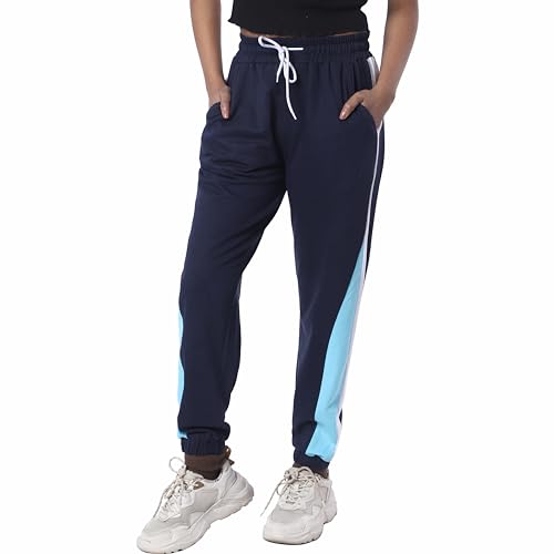Image of London Hills Women's Regular Fit Mid Rise Cotton Blend Joggers Track Pants | Striped Track Pants