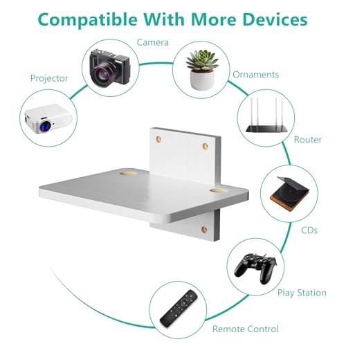 Image of WALI Floating TV Shelf, 1 Tier Projector Shelf for DVD Players, Cable Boxes, Routers, Game Consoles, Living Room Decor Accessories, Wall Mount Shelves Holds Up to 22lbs (CS201NW), 1-Shelf, White