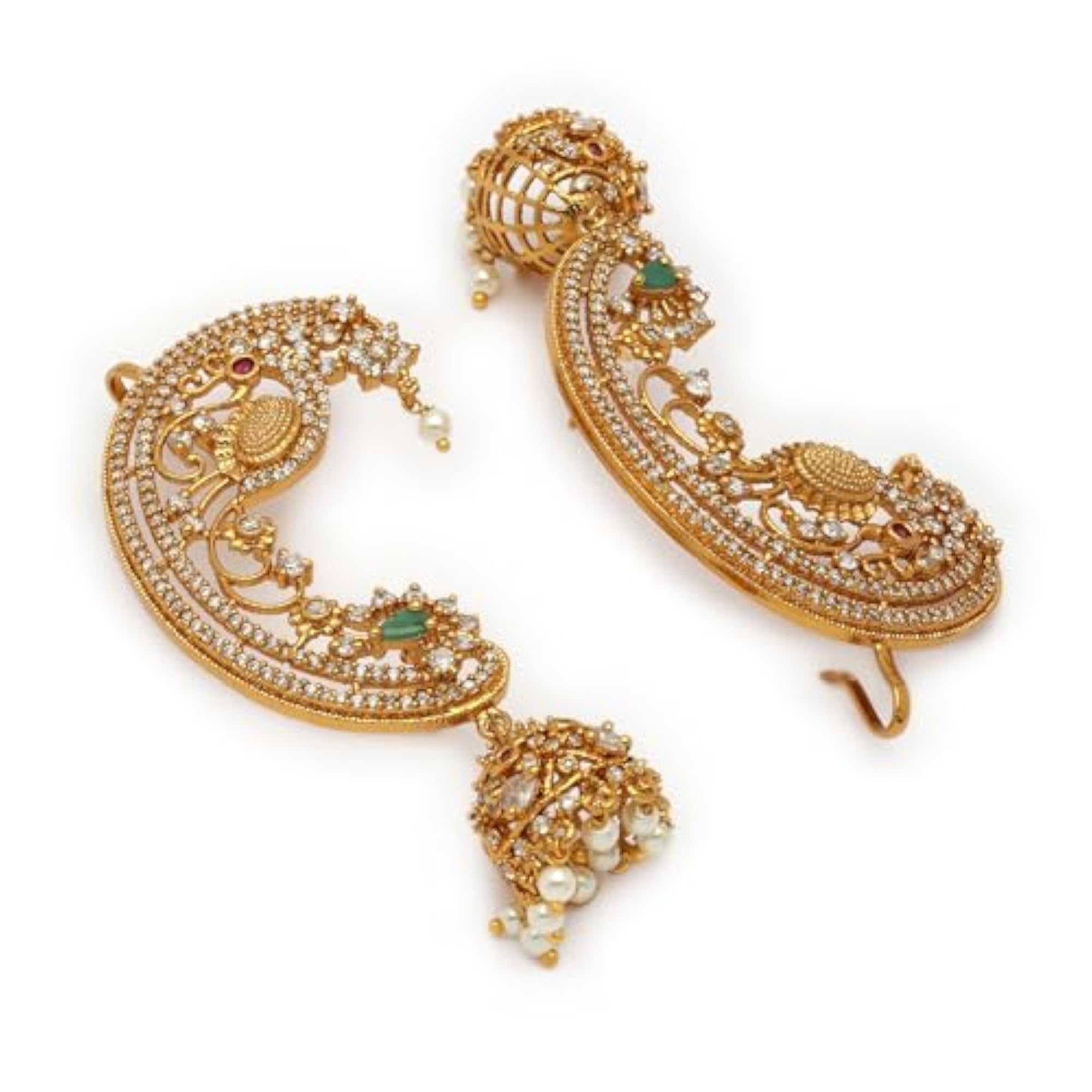 Plated Ear Cuff Jhumka with American Diamond & Pearl Drops