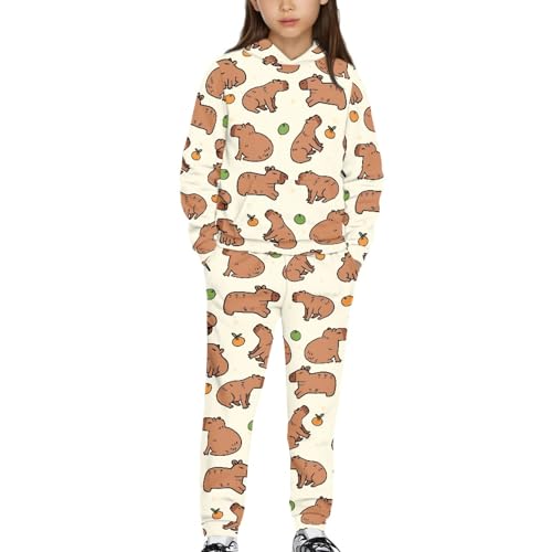 Girls 2 Pcs Tracksuit Set Size 5-12 Long Sleeve Athletic Sweatsuits Set Kids Hooded Sweatshirt and Jogger Pant