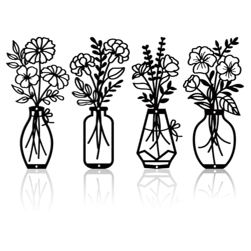 TWINKLEMON 4PCS Metal Flowers Wall Arts Minimalist Flower Wall Decors...