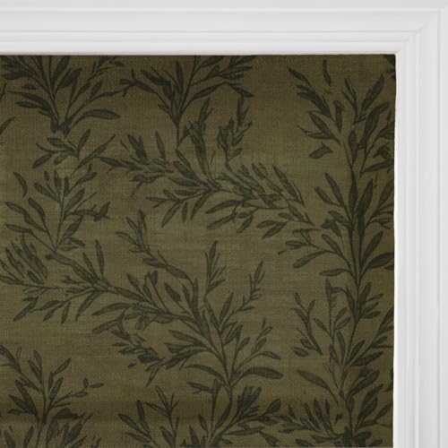 Image of TWOPAGES No Drill Cordless Vintage Leaf Print Roman Shades Linen Textured Roman Blinds for Windows, Custom Made Room Darkening Light Filtering Roman Window Shades, Brown Olive, 1 Piece