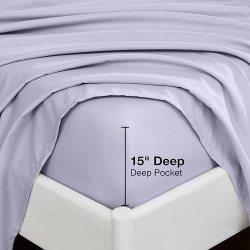 Image of Softan Microfiber Twin Sheet Set with Non-Slip Corner Straps, Voilet | 15 inch Deep Pocket Fitted Bed Sheets, Double Brushed Microfiber, Sheets & Pillowcase for All Season
