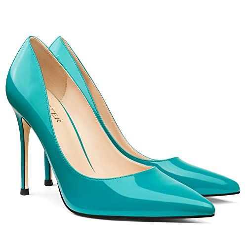 COLETER Women's 4 Inch Pumps Pointy Toe Wedding Dress Shoes Slip on Stiletto Pumps