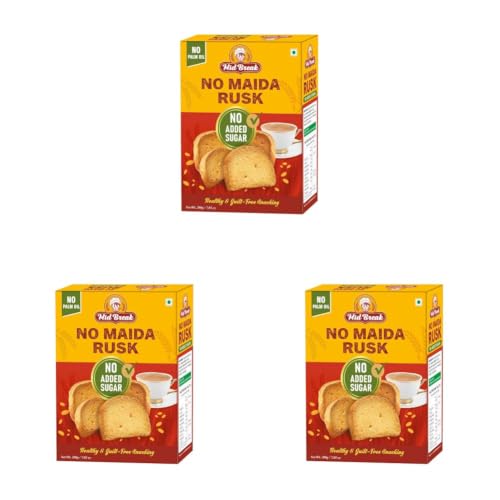 Image of MidBreak No Added Sugar Rusk 200g * Pack of 3 | Elaichi Flavoured Crispy Toast | Handmade Eggless Healthy Tea-Time Snack