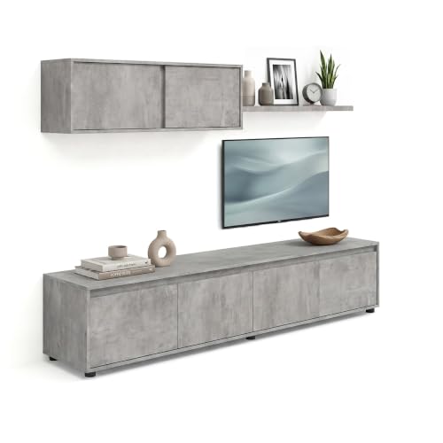 duehome | Conjunto Reversible de Salon, Mueble de TV, Modulos de Comedor, Modelo Arlet, Acabado en Cemento, Medidas: 200 cm (Largo) x 41 cm (Fondo) 43 cm (Alto)