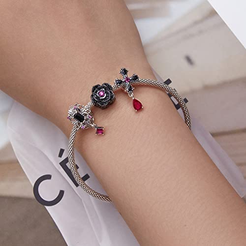 Cuentas de flores de rosas negras para bisutería, collares y pendientes DIY 4