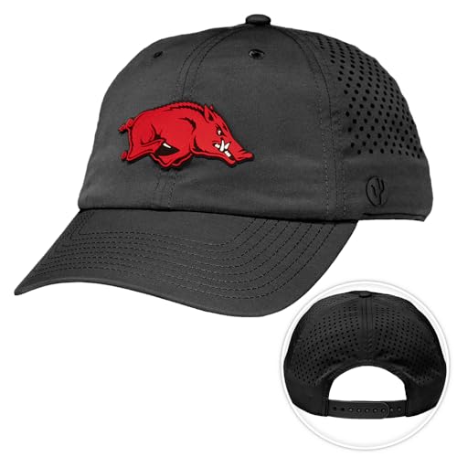 Desert Cactus University of Arkansas Snapback Baseball Hat, UARK Razorbacks Unstructured BreezePro Performance Hat with Adjustable Silicone Strap (Design BP1-Black)