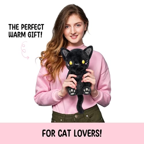 Image of Black Cat Microwavable 1.5 lbs Unscented Heating Pad for Women and Kids- Cute Soft Cozy Pillow Plush Heatable Warm Stuffed Animals - Kawaii Hot and Cold Plushie - Black Cat Gifts for Girls and Women