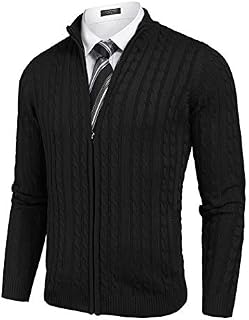 COOFANDY Men's Full Zip Cardigan Sweater Slim Fit Cotton Cable Knitted Zip Up