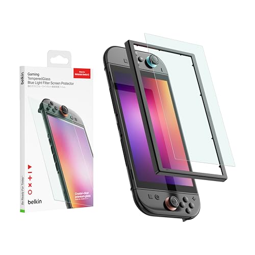 Belkin TemperedGlass Screen Protector for Nintendo Switch 2 w/Blue Light Filter - 9H Hardness, Slim, Scratch-Resistant - Includes Easy Align Frame for Bubble Free Application - Gaming Essentials by Belkin - Used condition - US$13.65