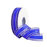 FSSTUD Organza-Satinband, 2,5 cm x 45,7 m breit, Glitzerrand, Stoffband, durchscheinende Geschenkverpackung, Schleifenbänder, schimmernde Schleifenherstellung, Materialien zum Basteln, Königsblau