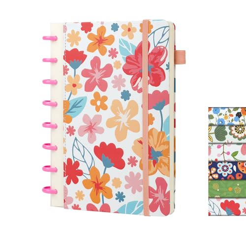 OnMove Discbound Notebook Journal for Women Men 160 Pages A5 with Pen Holder College Ruled Journals for Work Note Taking Travel School Flower-1