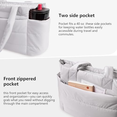 Image of Puffer Tote Bag for Women Quilted Nurse Bag Lightweight Work Bag for Teacher Travel Handbag with Multiple Pockets