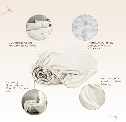 Organic Queen Fitted Sheet Only Deep Pocket - 100% Organic Cotton Sheets with Breathable 300 Thread Count Sateen Weave GOTS & Fairtrade Certified - Soft Fitted Bed Sheets Only (Natural, Queen) - Thumbnail 4