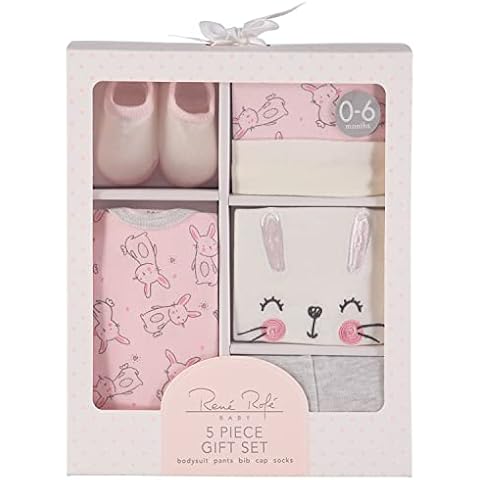 Rene Rofe Baby 5-Piece Newborn 0-6 Months New Baby Gift Set (White Pink Bunny) Cover