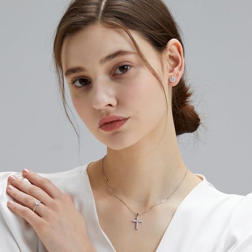 KRKC&CO Moissanite Cross Pendant For Women, S925 Sterling Silver, D Color, 0.66Carat, with 0.8mm 16+2" Rope Chain, Brilliant Excellent Cut Iced Out, 14K Gold, For Her2