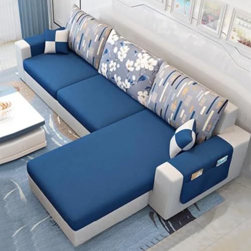 Casafurnish Laronoi 4 Seater Fabric RHS L Shape Sofa Set Blue-Light Grey Casafurnish Laronoi 4 Seater Fabric RHS L Shape Sofa Set Blue-Light Grey