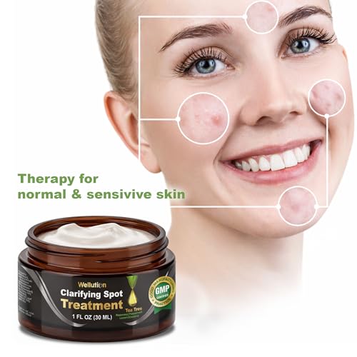 Image of Cystic Acne Spot Treatment - Tea Tree Acne Cream - Fast-Acting Acne Spot Corrector for Face, Pimples & Blemishes - Non-Greasy, Gentle Formula - 1oz - by WELLUTION