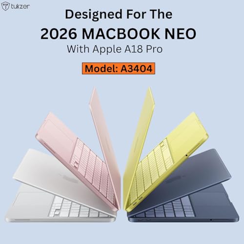 Image of Tukzer Transparent Hard Shell Cover Compatible with Apple 2026 MacBook Neo Case 13 inch Mac Laptop A3404 with A18 Pro Chip & 13 inch Liquid Retina Display, Plastic Snap-on Cover Smooth Skin-Crystal Clear