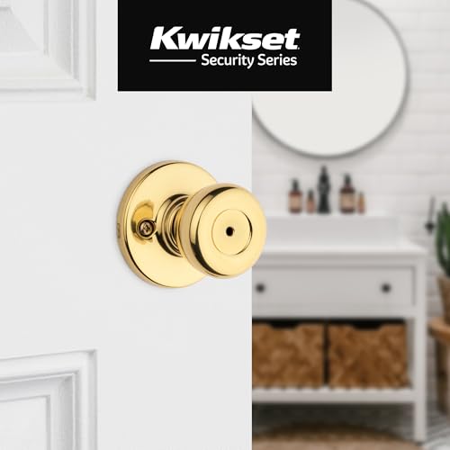 Kwikset Tylo Interior Privacy Door Knob with Lock, Door Handle For Bathroom and Bedroom, Polished Brass Keyless Turn Lock Doorknob, 1 Count (Pack of 1) - Image 2