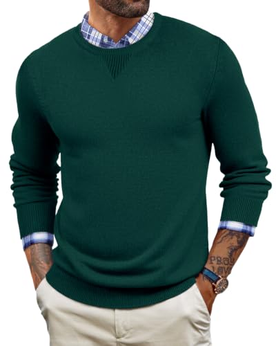Image of Runcati Mens Crewneck Sweaters Casual Knit Lightweight Dress Sweater Long Sleeve Slim Fit Fall Winter Pullover