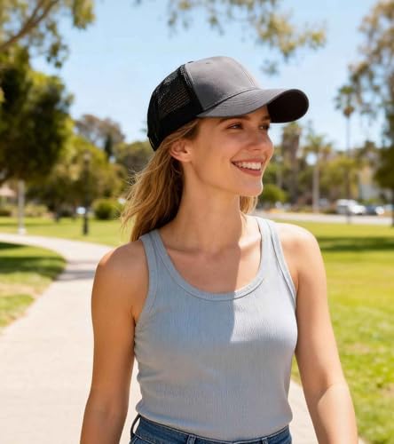 Image of 2-Pack Breathable Mesh Snapback Trucker Hats, Adjustable Baseball Caps for Men Women, Cotton-Poly Twill Outdoor