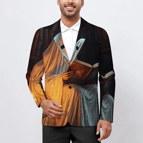 Halloween Ghost Reading Men's Blazer Printed Button Suit Jacket Slim Sport Coat Blazers2