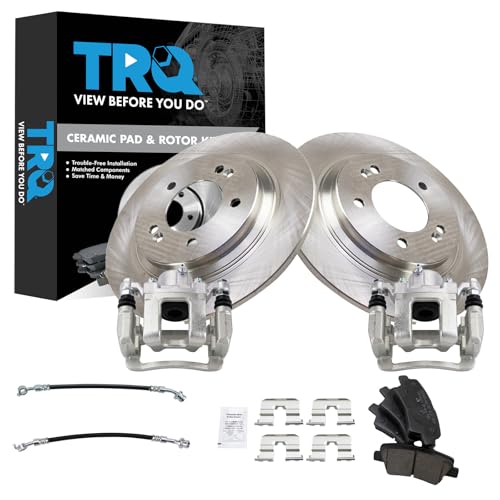 Image of TRQ Rear Brake Pad and Rotor Set Ceramic Rotors Calipers Hoses Compatible with 2014 Kia Optima