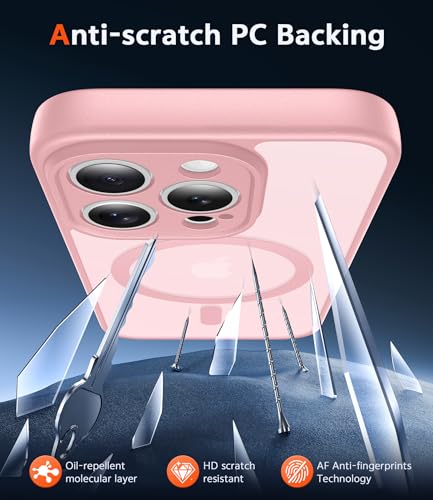 Image of FNTCASE for iPhone 15 Pro Case: Matte Magnetic Phone Cases with Screen Protector Compatible with Magsafe Slim Anti Yellowing Rugged Shockproof Protective Translucent Cell Phone Cover (C-Pink)