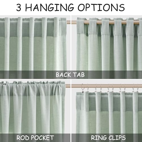 Image of Extra Long Aqua Green Linen Curtains 120 Inch for Living Room 2 Panels Set Rod Pocket Back Tab Light Filtering Semi Sheer Linen Window Drapes Privacy High Ceiling Drapes for Farmhouse 52x120