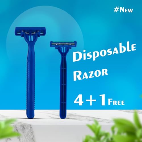 Image of WETELL Triple Blade Disposable Razors for Men with Aloe & Vitamin E Lubrication Strip, Super Stainless Steel Blades, 5 Razors (4+1 Free) (WT202537)
