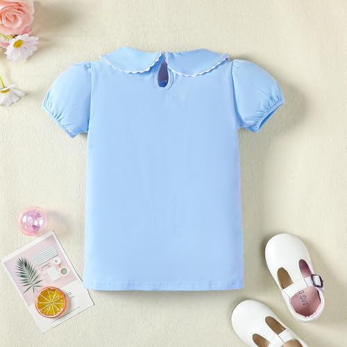 Image of 12M-14Y Toddler Baby Girls Peter Pan Collar Blouse Kids Girl Solid Color Puff Sleeve T-Shirts Casual Tee Tops